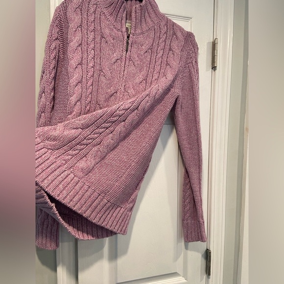 L.L. Bean Size M Lavender Long Sleeve Cable Knit Full Zip Mock Neck Cardigan - Picture 7 of 12